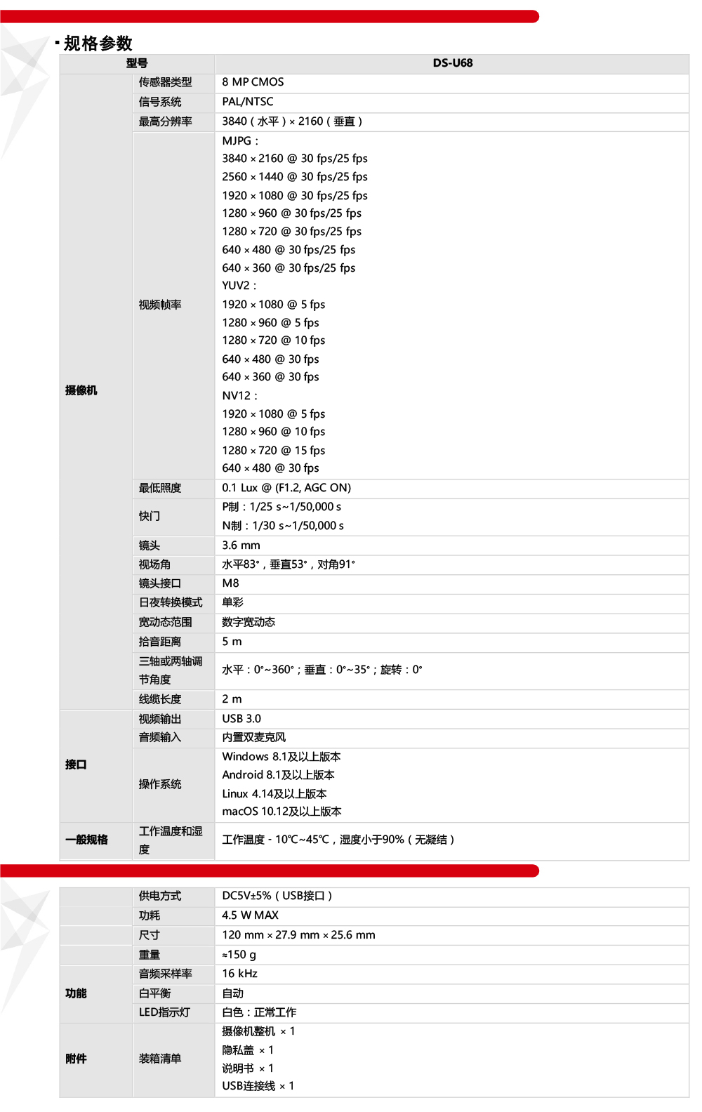 DS-U68技術(shù)參數(shù)